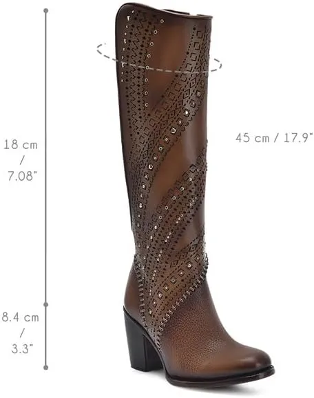 Cuadra Women's Tall Boot in Genuine Leather Brown 3W21RS