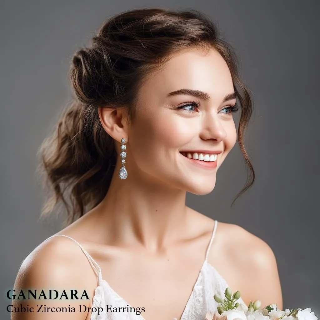Cubic Zirconia Teardrop Earrings for Women - Long Pear-Shaped Dangle Drop Earrings in 14k Gold Platinum Plated Sterling Silver Post for Bridal, Bridesmaid Wedding Prom