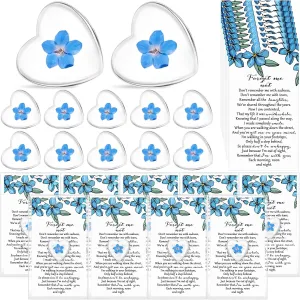 Cunno 25 Sets Forget-me-not Flower Gift Set, Heart-shaped Dried Pressed Flower Keepsakes with Sympathy Cards and Bags, Memorial Remembrance Tokens for Funeral, Wedding, Baptism Ornament Favors