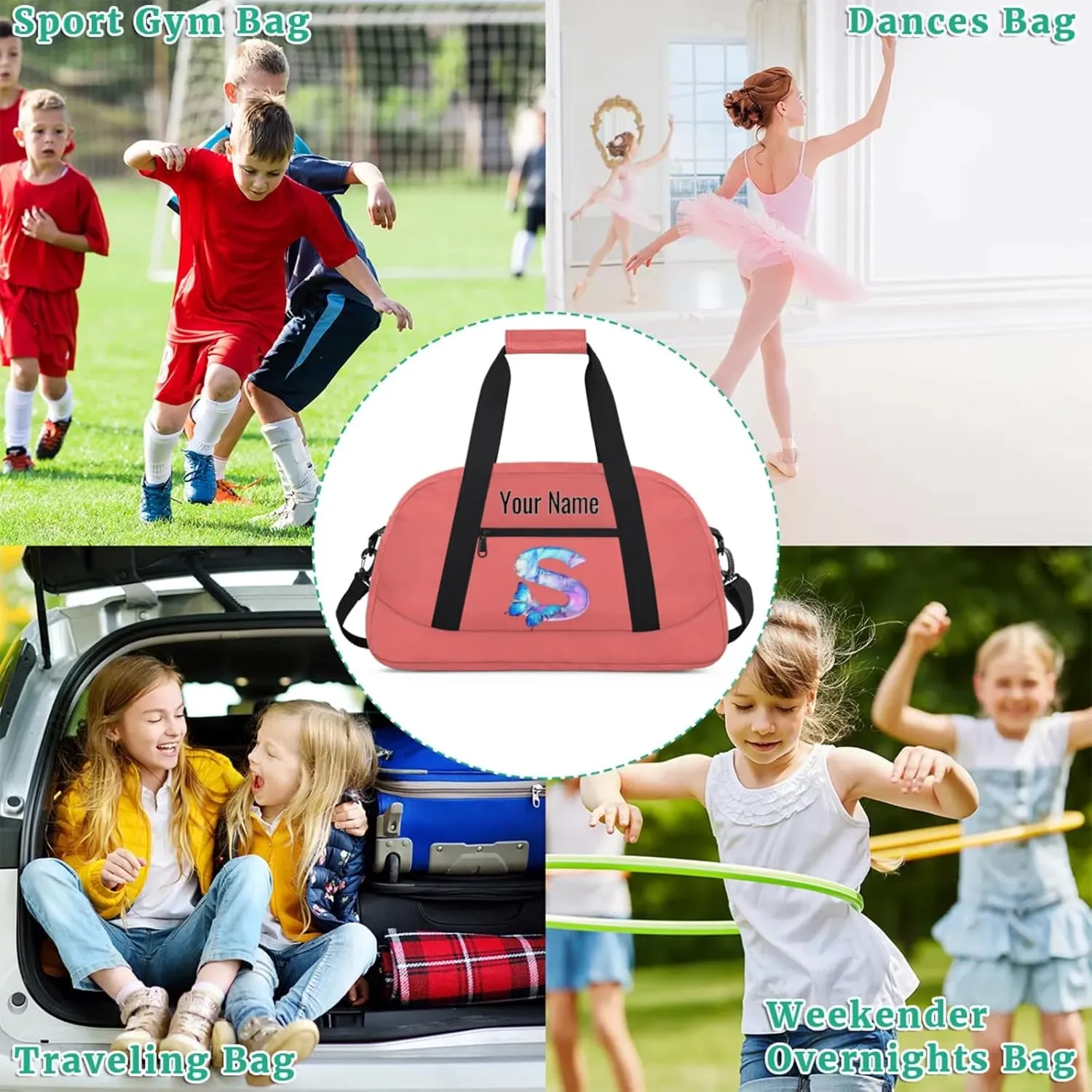 Custom Butterfly Letters Dance Duffle Bag Personalized Foldable Sports Cheer Travel Duffle Bag