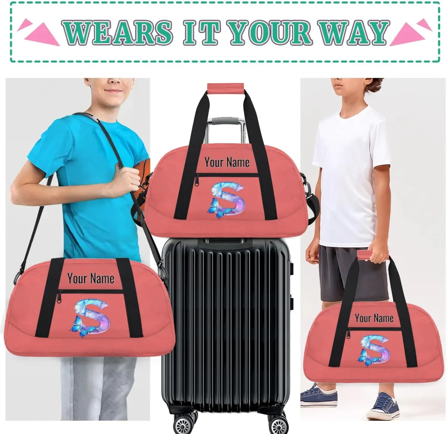 Custom Butterfly Letters Dance Duffle Bag Personalized Foldable Sports Cheer Travel Duffle Bag