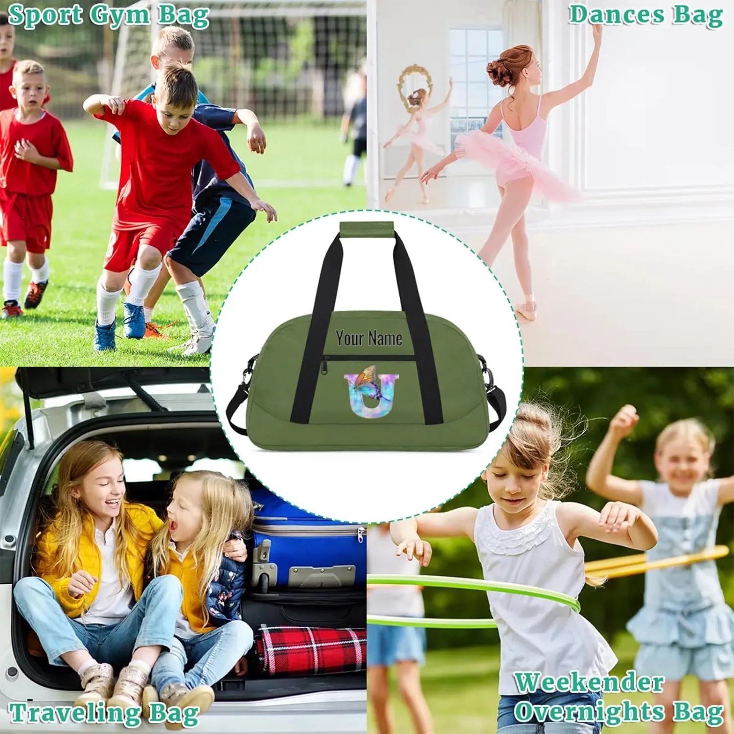 Custom Butterfly Letters Dance Duffle Bag Personalized Foldable Sports Cheer Travel Duffle Bag