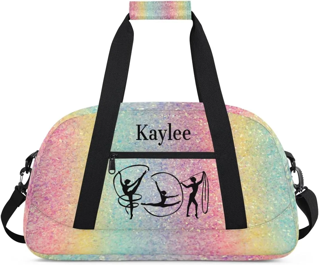 Custom Name Gym Bag Girls, Personalized Name Dance Bag Rhythmic Gymnastics Sport Duffel Bag, Colorful Pink Blue Yellow Sequins Glitters