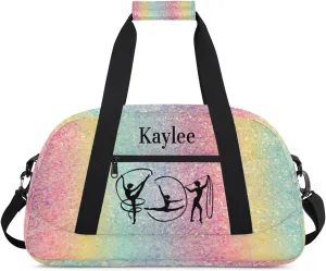 Custom Name Gym Bag Girls, Personalized Name Dance Bag Rhythmic Gymnastics Sport Duffel Bag, Colorful Pink Blue Yellow Sequins Glitters