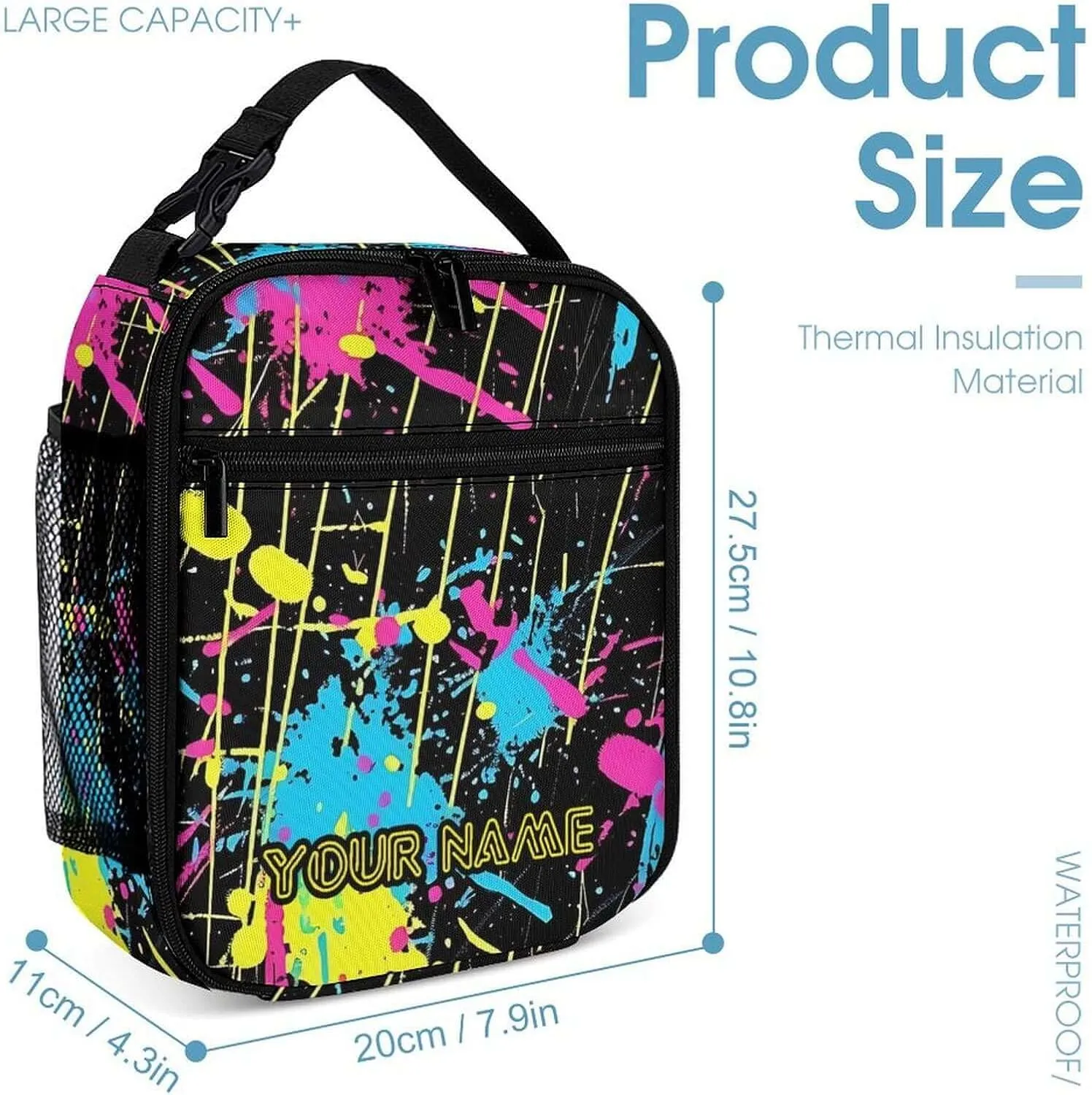 Custom Neon Backpack with Lunch Box & Pencil Case, 16 Inch Neon Themed Bookbag, Adjustable Lightweight Large Capacity, Colorful Neon Backpack Set for Kids Girls Boys School