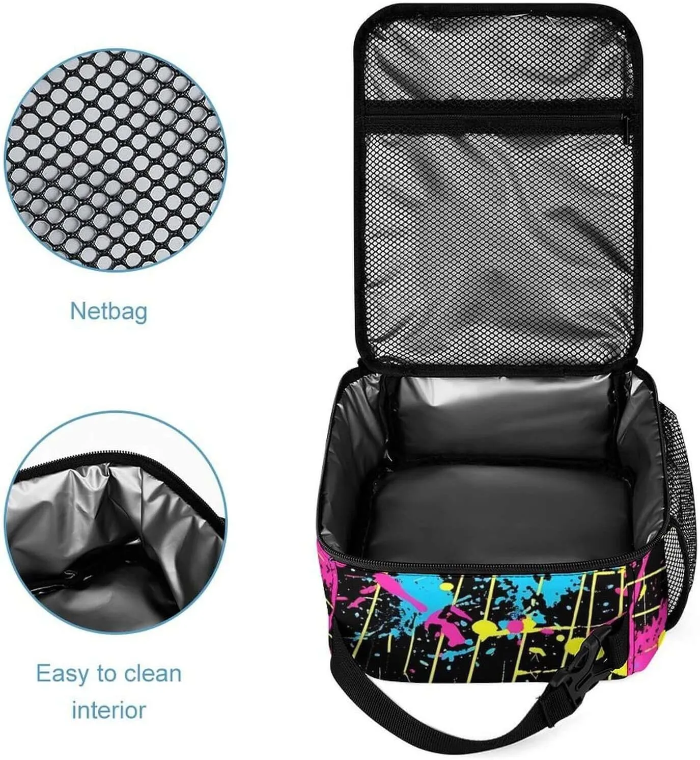 Custom Neon Backpack with Lunch Box & Pencil Case, 16 Inch Neon Themed Bookbag, Adjustable Lightweight Large Capacity, Colorful Neon Backpack Set for Kids Girls Boys School