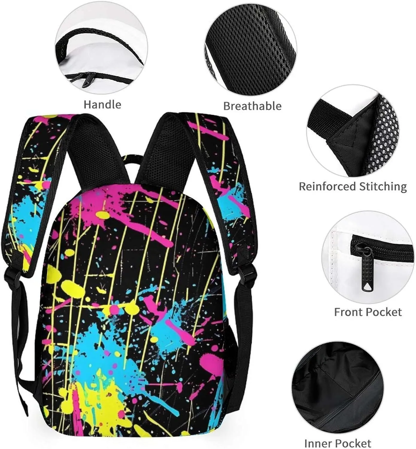 Custom Neon Backpack with Lunch Box & Pencil Case, 16 Inch Neon Themed Bookbag, Adjustable Lightweight Large Capacity, Colorful Neon Backpack Set for Kids Girls Boys School