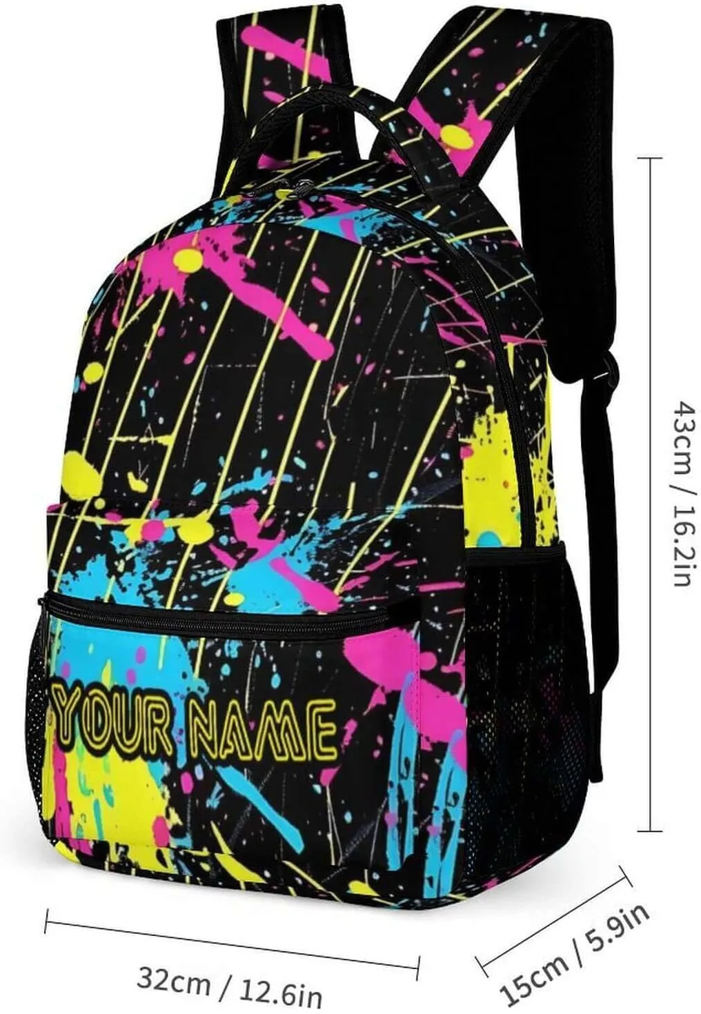 Custom Neon Backpack with Lunch Box & Pencil Case, 16 Inch Neon Themed Bookbag, Adjustable Lightweight Large Capacity, Colorful Neon Backpack Set for Kids Girls Boys School