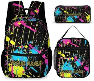 Custom Neon Backpack with Lunch Box & Pencil Case, 16 Inch Neon Themed Bookbag, Adjustable Lightweight Large Capacity, Colorful Neon Backpack Set for Kids Girls Boys School