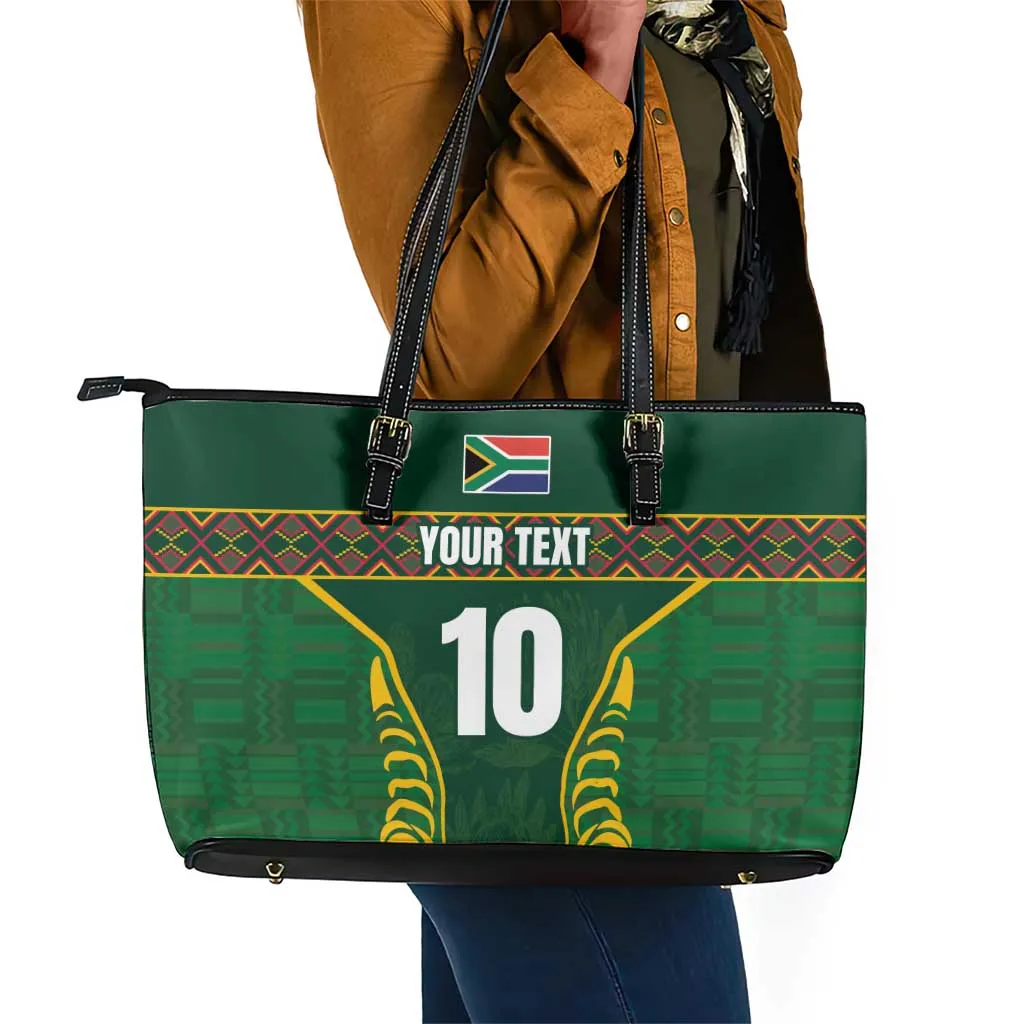 Custom South Africa Rugby Leather Tote Bag Springboks Spirit and King Protea LT03