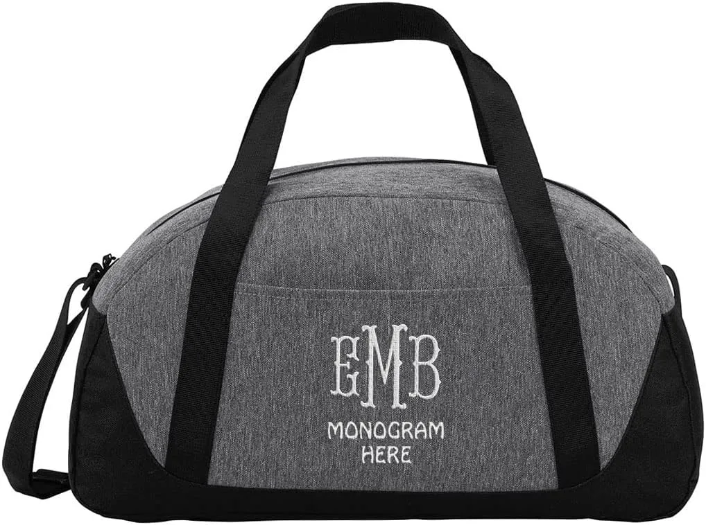 Custom Sport Duffel Bags for Men, Women, Dome, Grey - Add Your Monogram - Personalized Weekender Bag for Gym, Overnight, Travel