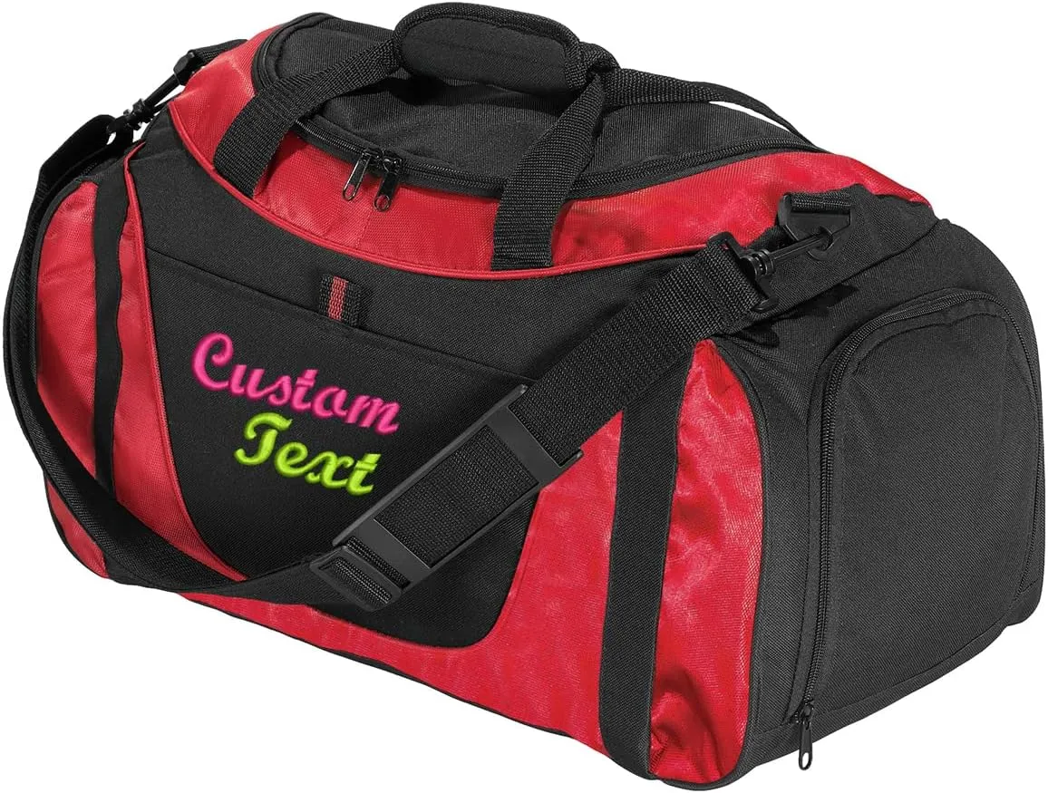 Custom Sport Duffel Bags for Men, Women, Two-Tone, Red - Add Your Name - Personalized Weekender Bag for Gym, Overnight, Travel