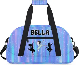 Custom Sports Bag Balltet Dance Bag for Girls Cute, Personalized Travel Bag Overnight Duffel Bag Gymnastics Swimming Sleepover Overnight Sports Bag, Gradient Blue Color