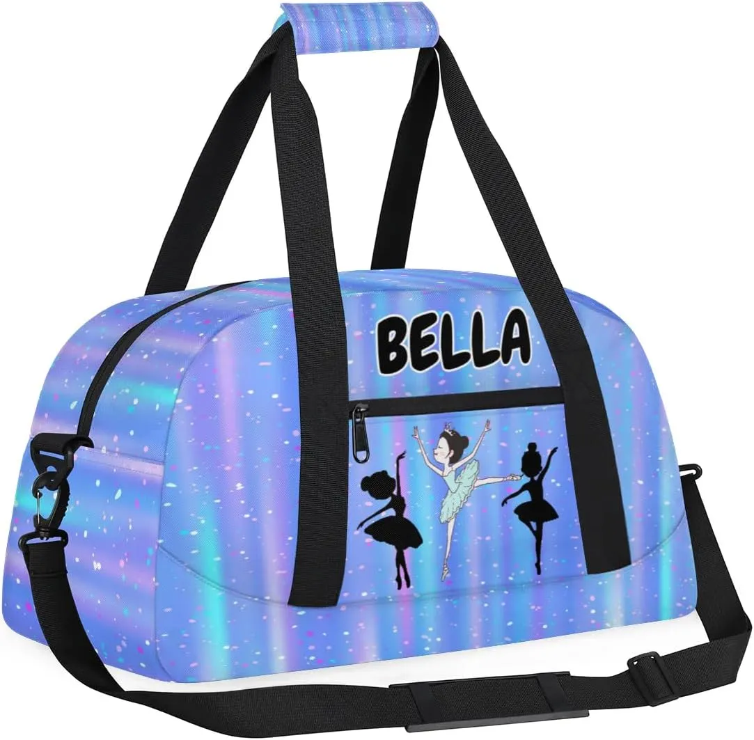 Custom Sports Bag Balltet Dance Bag for Girls Cute, Personalized Travel Bag Overnight Duffel Bag Gymnastics Swimming Sleepover Overnight Sports Bag, Gradient Blue Color