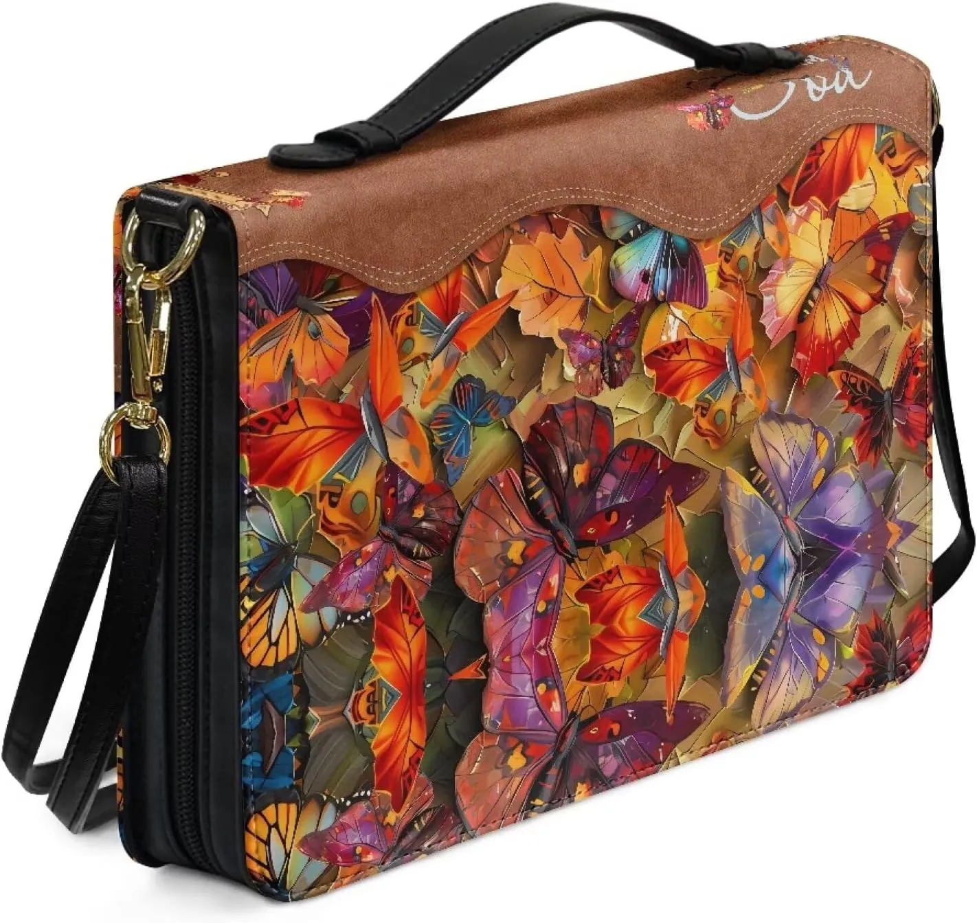 Customization PU Leather Bible Cover with Strap Church Book Cover,Carrying Book Case Crossbody Bag Bible Protective