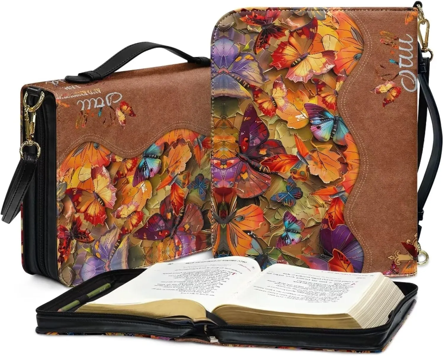 Customization PU Leather Bible Cover with Strap Church Book Cover,Carrying Book Case Crossbody Bag Bible Protective