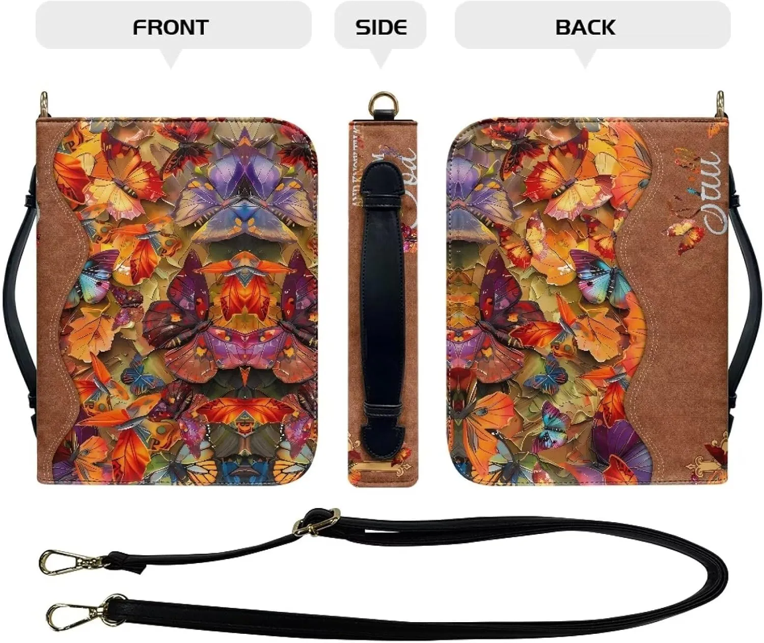 Customization PU Leather Bible Cover with Strap Church Book Cover,Carrying Book Case Crossbody Bag Bible Protective