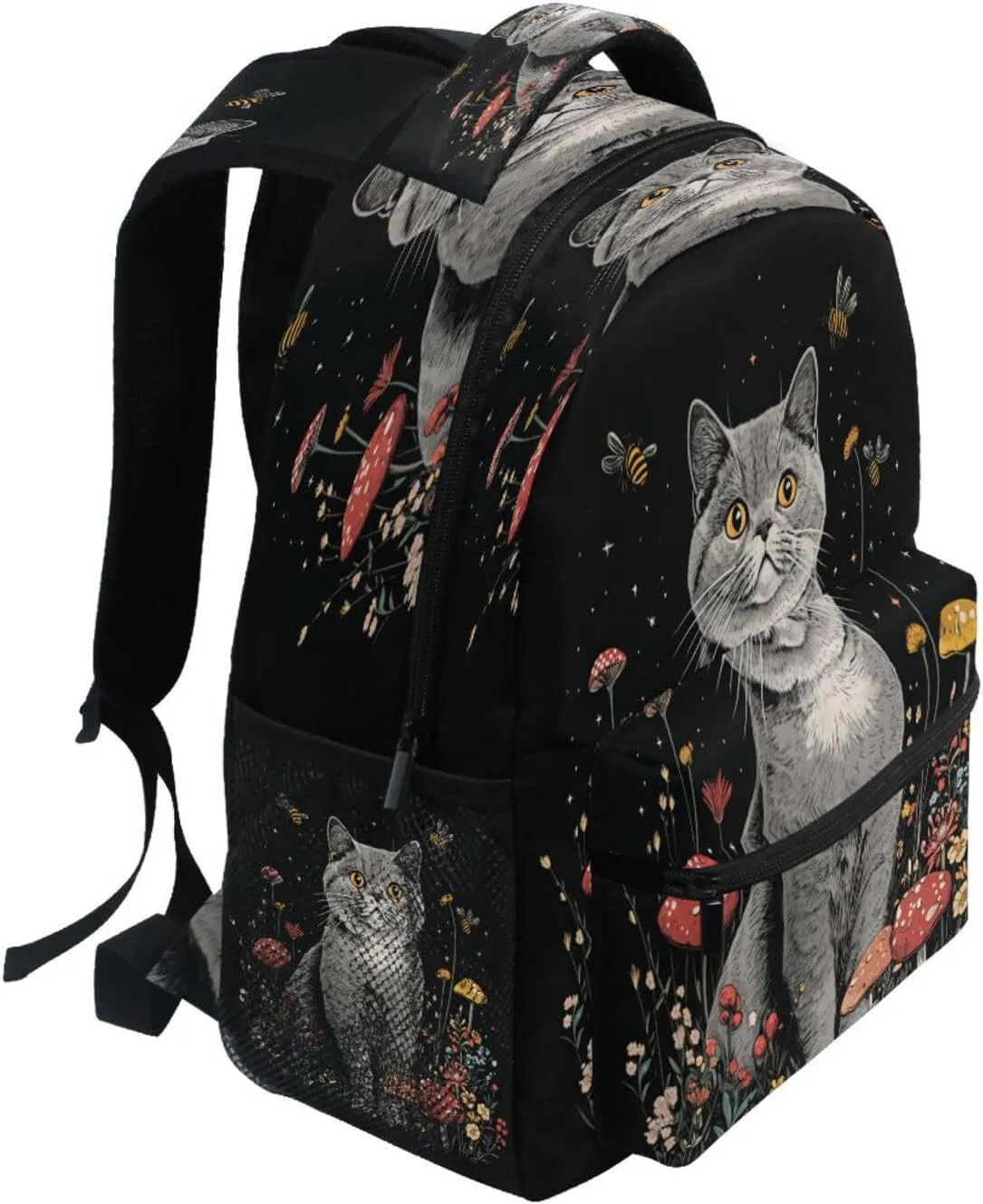 Cute Backpack for Teens Boys Girls Waterproof Business Work Bag with Chest Strap for College Work Aesthetic British Shorthair Cats Black