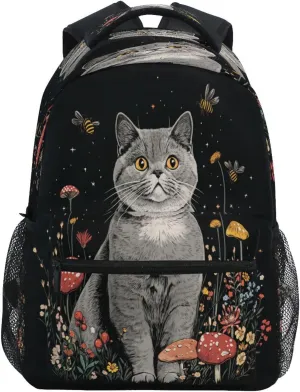 Cute Backpack for Teens Boys Girls Waterproof Business Work Bag with Chest Strap for College Work Aesthetic British Shorthair Cats Black
