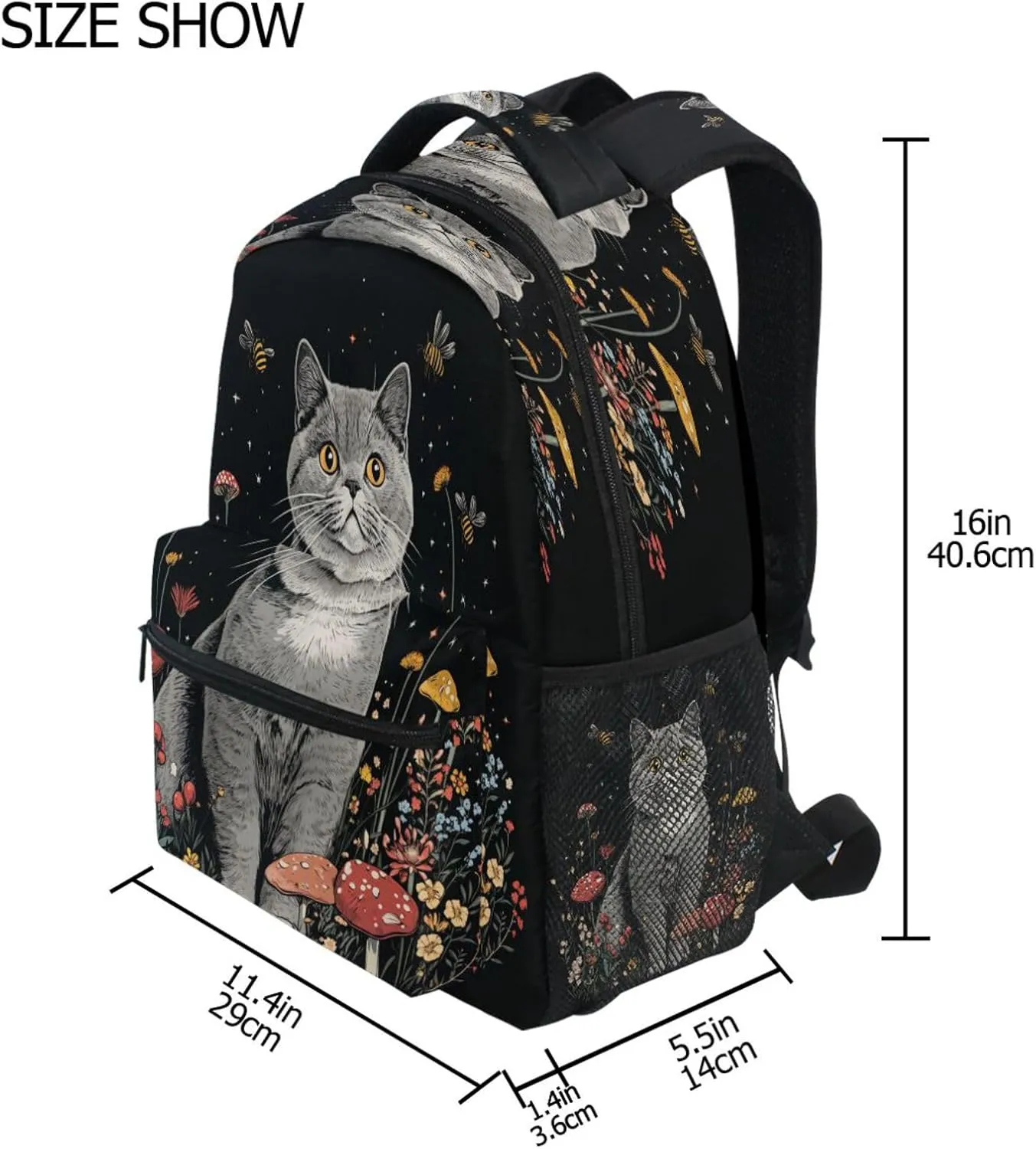 Cute Backpack for Teens Boys Girls Waterproof Business Work Bag with Chest Strap for College Work Aesthetic British Shorthair Cats Black