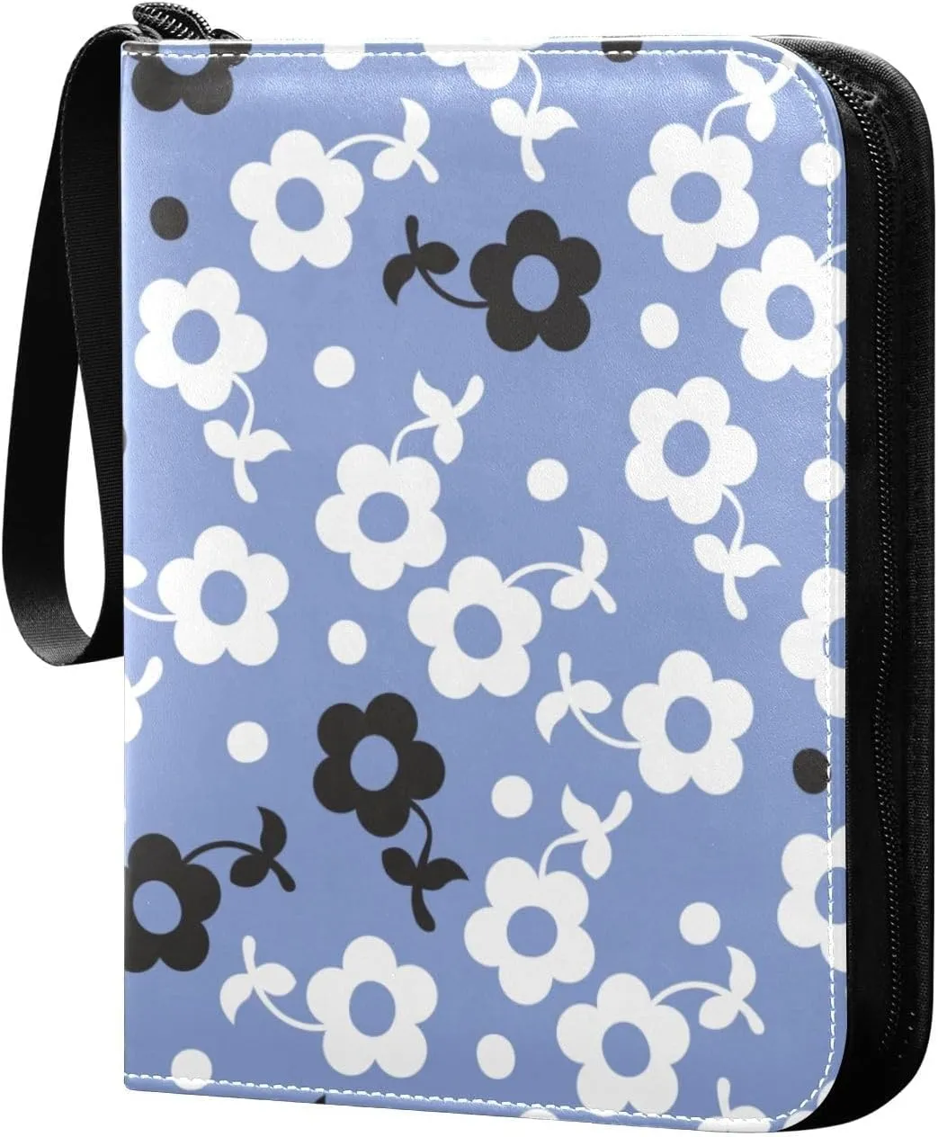 Cute Flower Colorful Card Collector Holder for Collectible Boys Girls Game Sports Cards MTG TCG, 4 Pockets Trading Card Folder Zip Card Binder