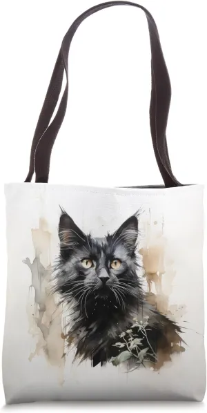 Cute Fluffy Smoky Black and Gray Cat Portrait Painting Tote Bag