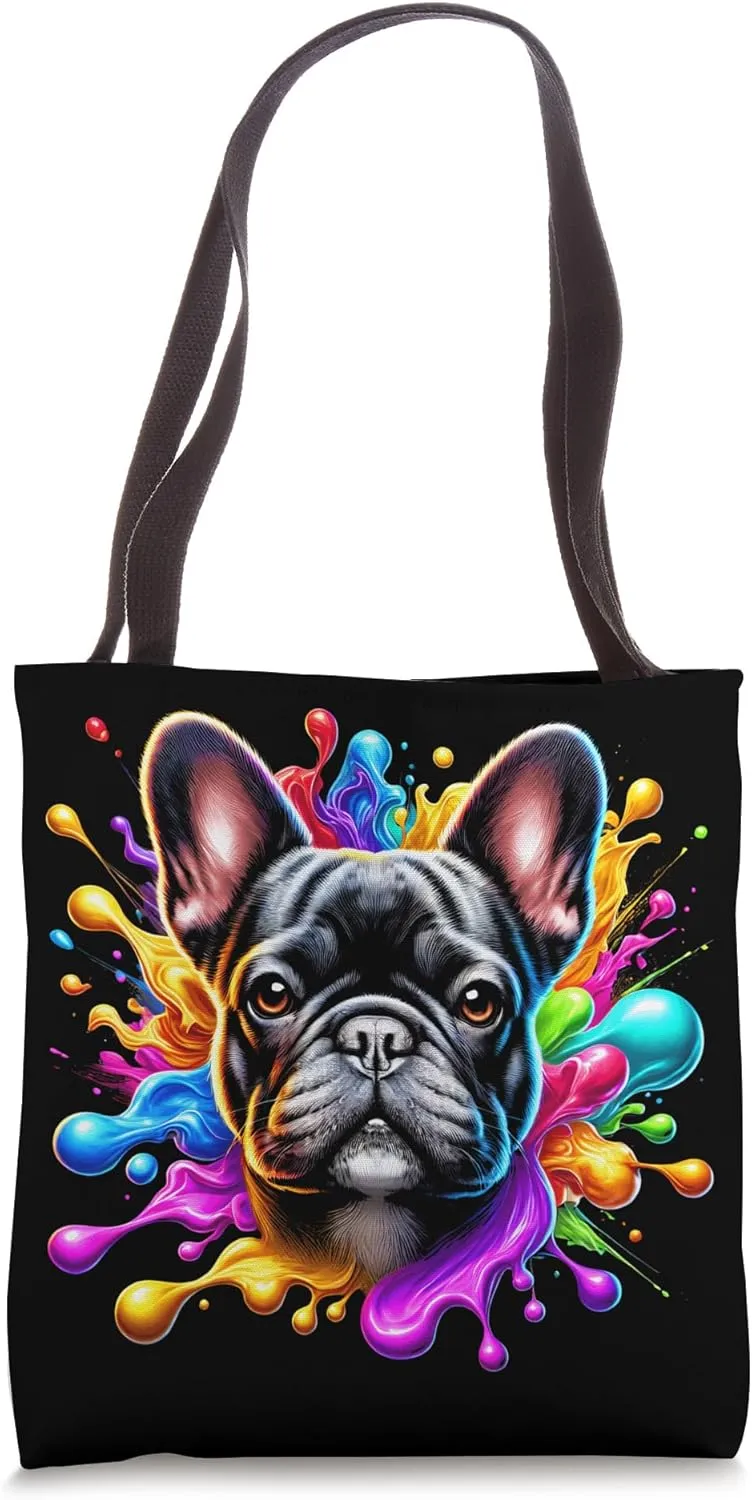 Cute French Bulldog in Colourful Paint Splashes Tote Bag