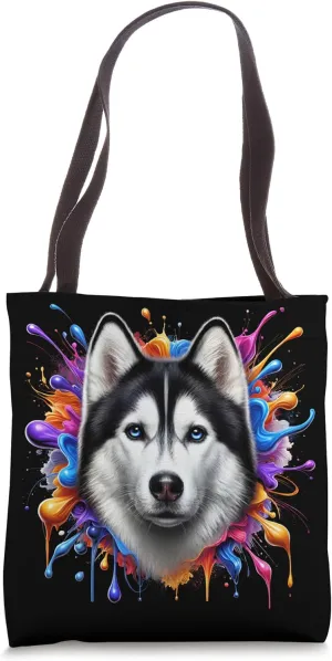 Cute Husky in Colourful Paint Splashes Tote Bag