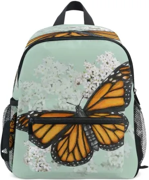 Cute Toddler Backpack Mini Travel Bag Monarch Butterfly Illustration Drawn in Pen with Digital Color for Baby Girl Boy Age 3-7