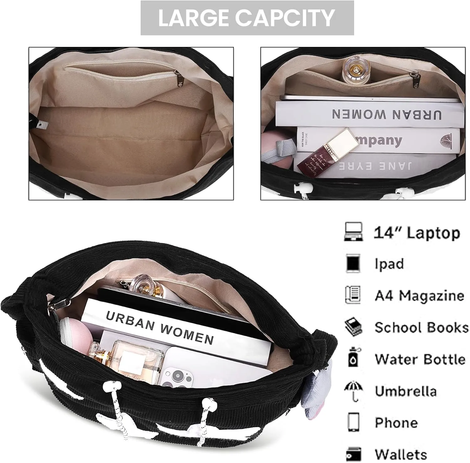 Cute Tote Bag for Women, Aesthetic Canvas Crossbody Bag Y2k Star Hobo Shoulder Purse Kawaii Zipper Messenger Bag