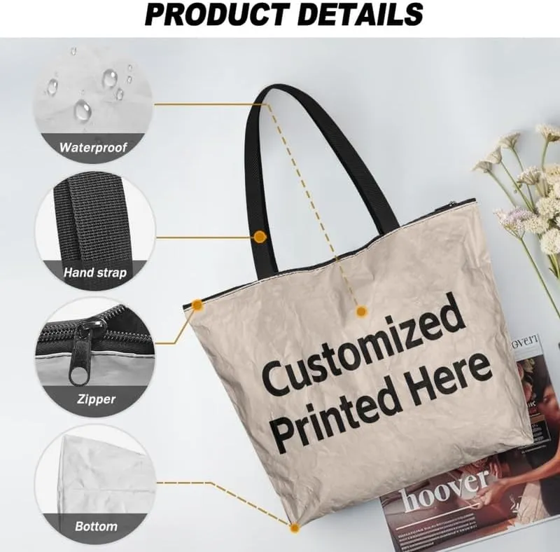 Daisy Flower Eco-Friendly Paper Tote Bag, French Bulldog Collie Dog Reusable Handbag Leopard Tote Bag for Women