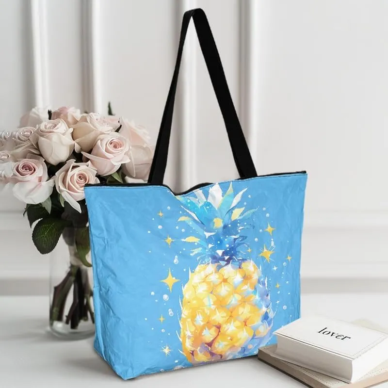Daisy Flower Eco-Friendly Paper Tote Bag, French Bulldog Collie Dog Reusable Handbag Leopard Tote Bag for Women