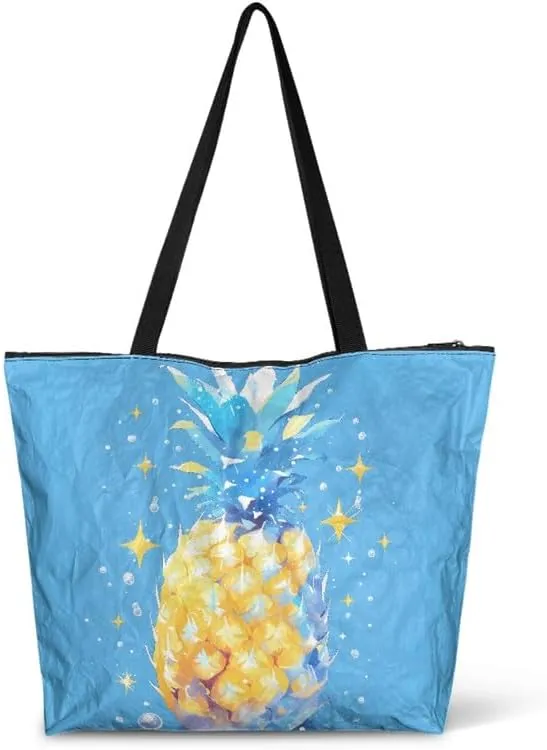 Daisy Flower Eco-Friendly Paper Tote Bag, French Bulldog Collie Dog Reusable Handbag Leopard Tote Bag for Women
