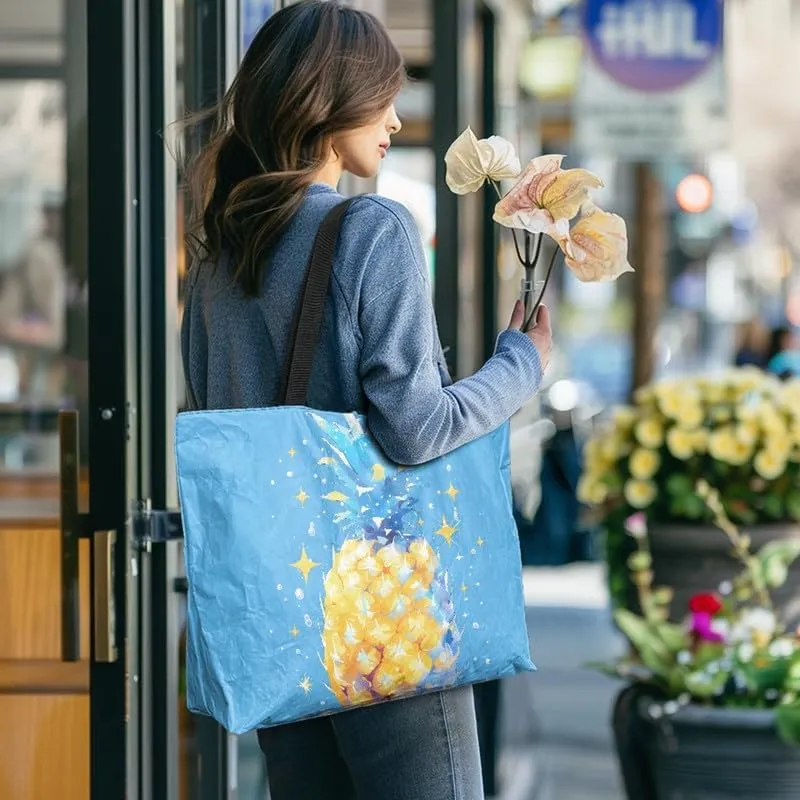 Daisy Flower Eco-Friendly Paper Tote Bag, French Bulldog Collie Dog Reusable Handbag Leopard Tote Bag for Women