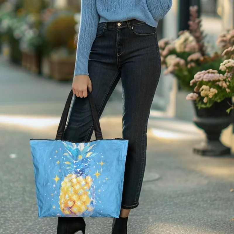 Daisy Flower Eco-Friendly Paper Tote Bag, French Bulldog Collie Dog Reusable Handbag Leopard Tote Bag for Women