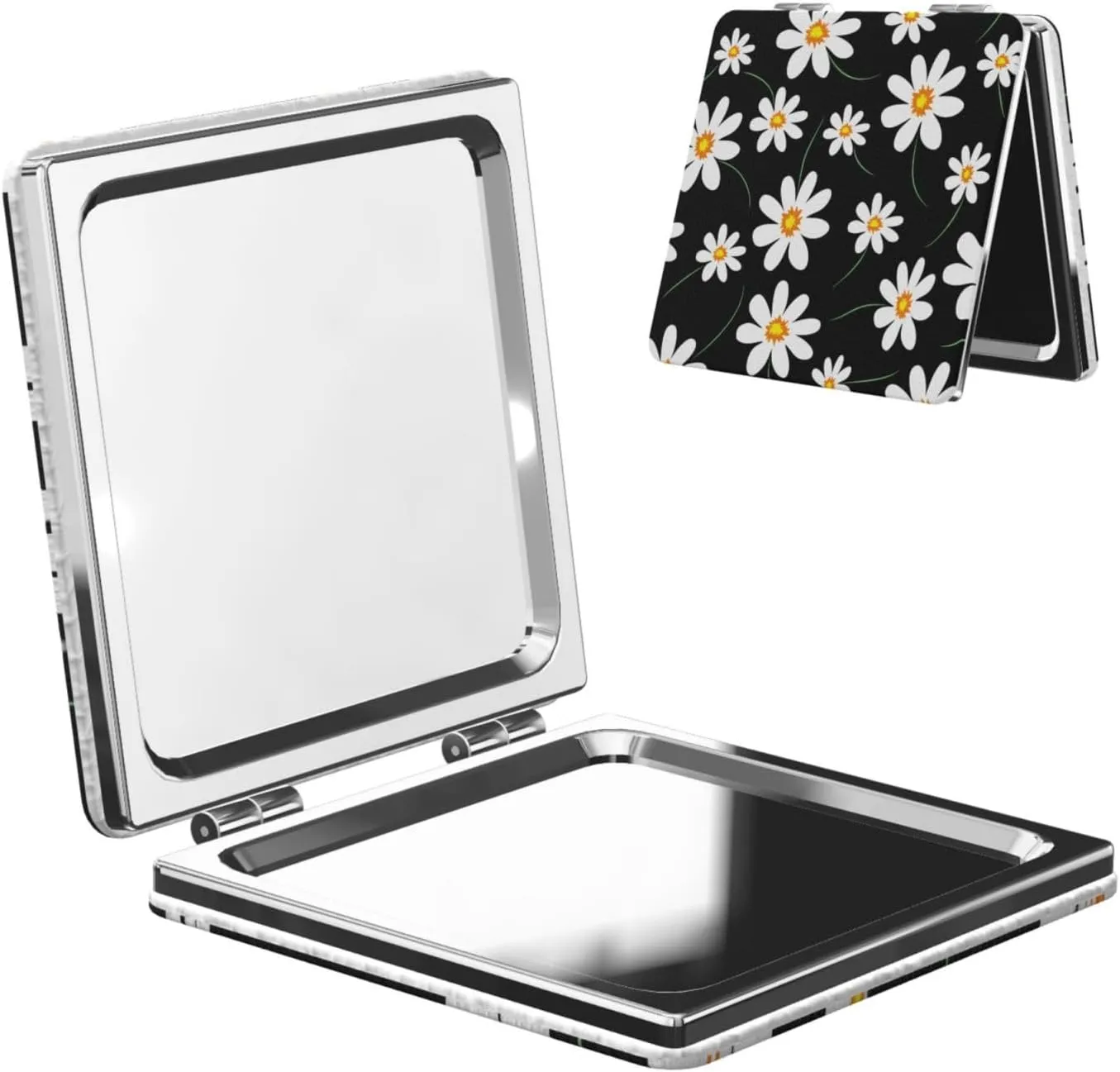 Daisy Flower Print Pattern Women Mini Cosmetic Mirror Folding Portable Pocket Makeup Mirror