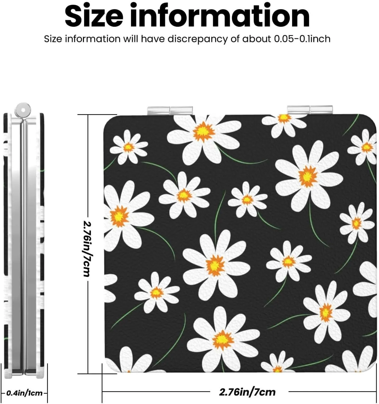 Daisy Flower Print Pattern Women Mini Cosmetic Mirror Folding Portable Pocket Makeup Mirror