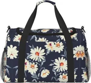Daisy print Large Canvas Travel Duffel Bag Weekender Bags for Women Overnight Bag Carry On Tote Bag