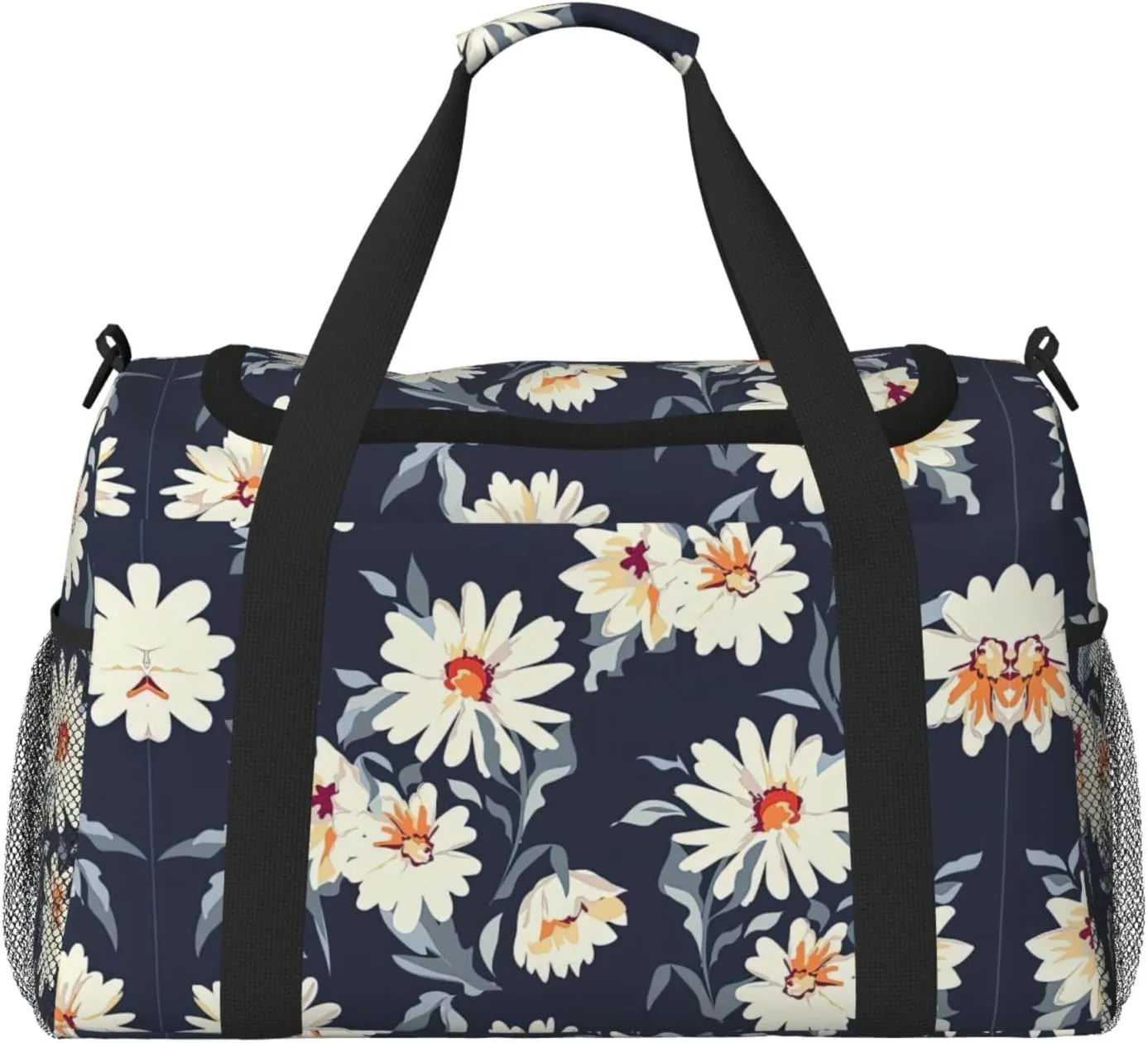 Daisy print Large Canvas Travel Duffel Bag Weekender Bags for Women Overnight Bag Carry On Tote Bag