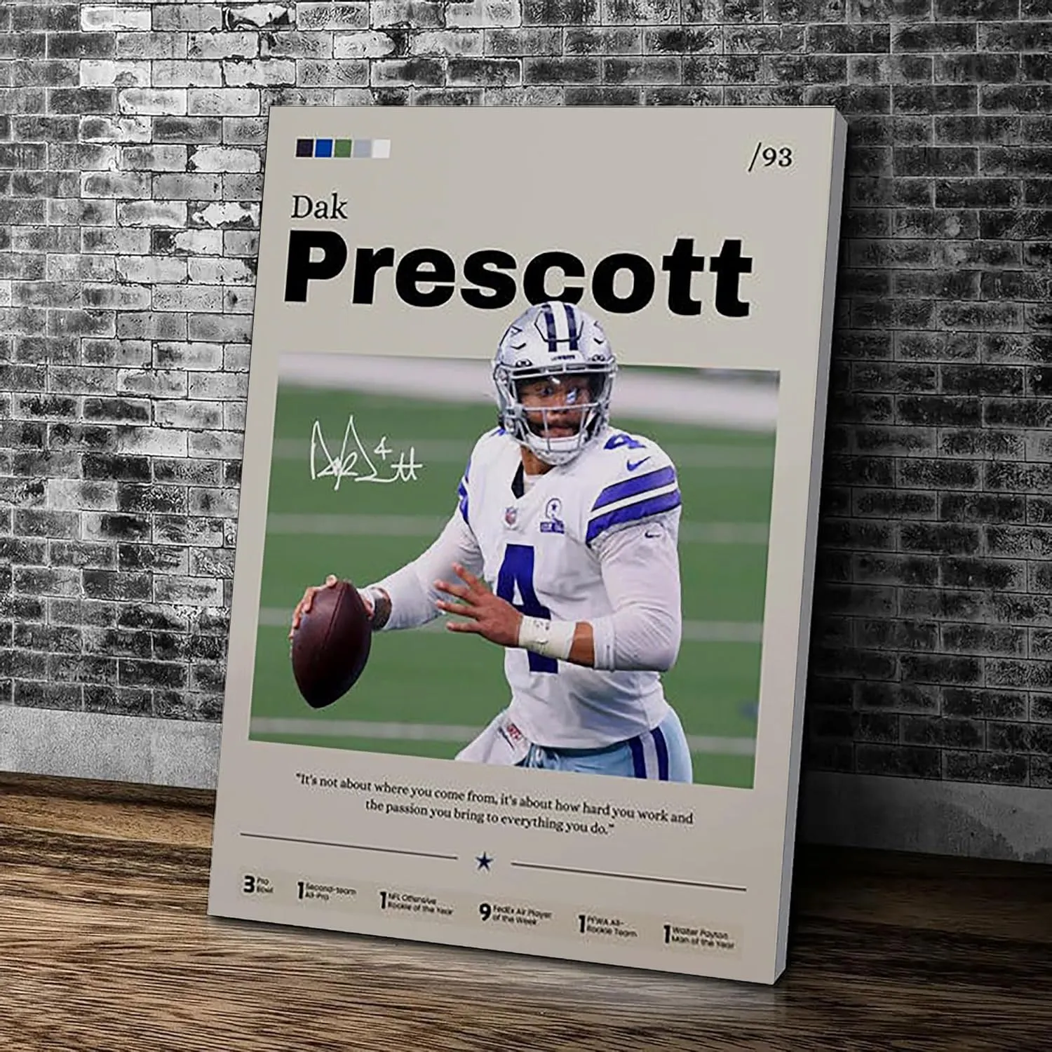 Dak Prescott Poster, Prescott Print Decor, Football Art, Sports Fan Gift, Athlete Artwork, Man Cave Decor 16x24 inch (Framed)