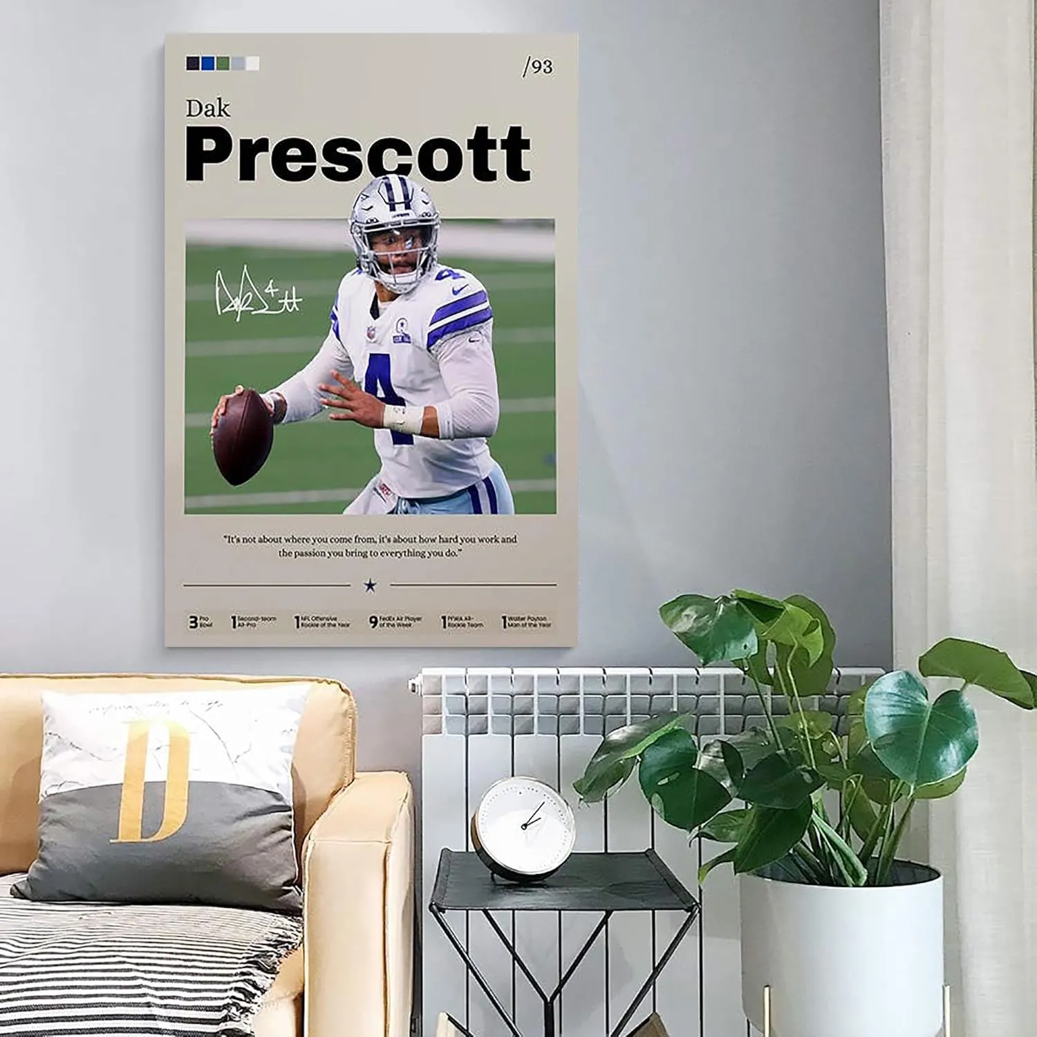 Dak Prescott Poster, Prescott Print Decor, Football Art, Sports Fan Gift, Athlete Artwork, Man Cave Decor 16x24 inch (Framed)