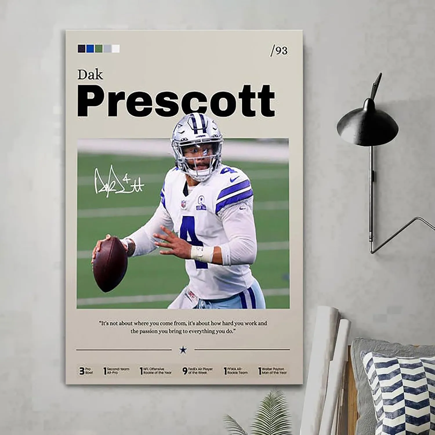 Dak Prescott Poster, Prescott Print Decor, Football Art, Sports Fan Gift, Athlete Artwork, Man Cave Decor 16x24 inch (Framed)