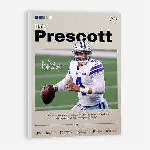 Dak Prescott Poster, Prescott Print Decor, Football Art, Sports Fan Gift, Athlete Artwork, Man Cave Decor 16x24 inch (Framed)