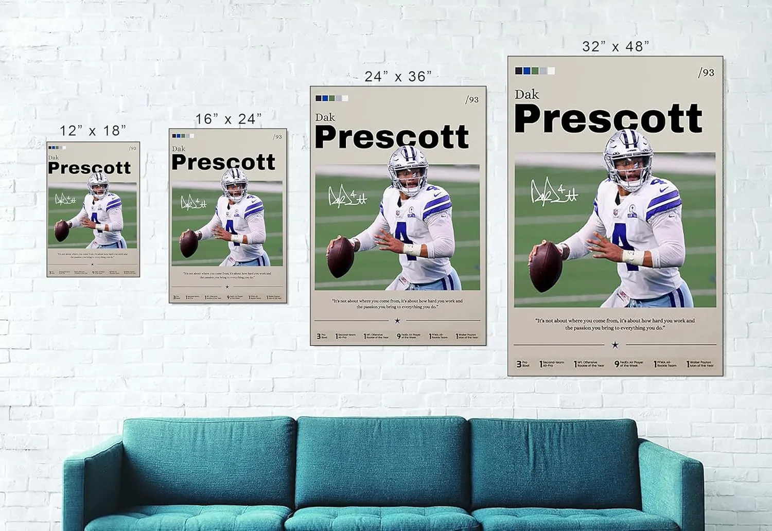 Dak Prescott Poster, Prescott Print Decor, Football Art, Sports Fan Gift, Athlete Artwork, Man Cave Decor 16x24 inch (Framed)