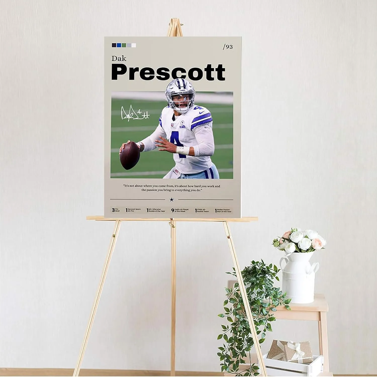 Dak Prescott Poster, Prescott Print Decor, Football Art, Sports Fan Gift, Athlete Artwork, Man Cave Decor 16x24 inch (Framed)