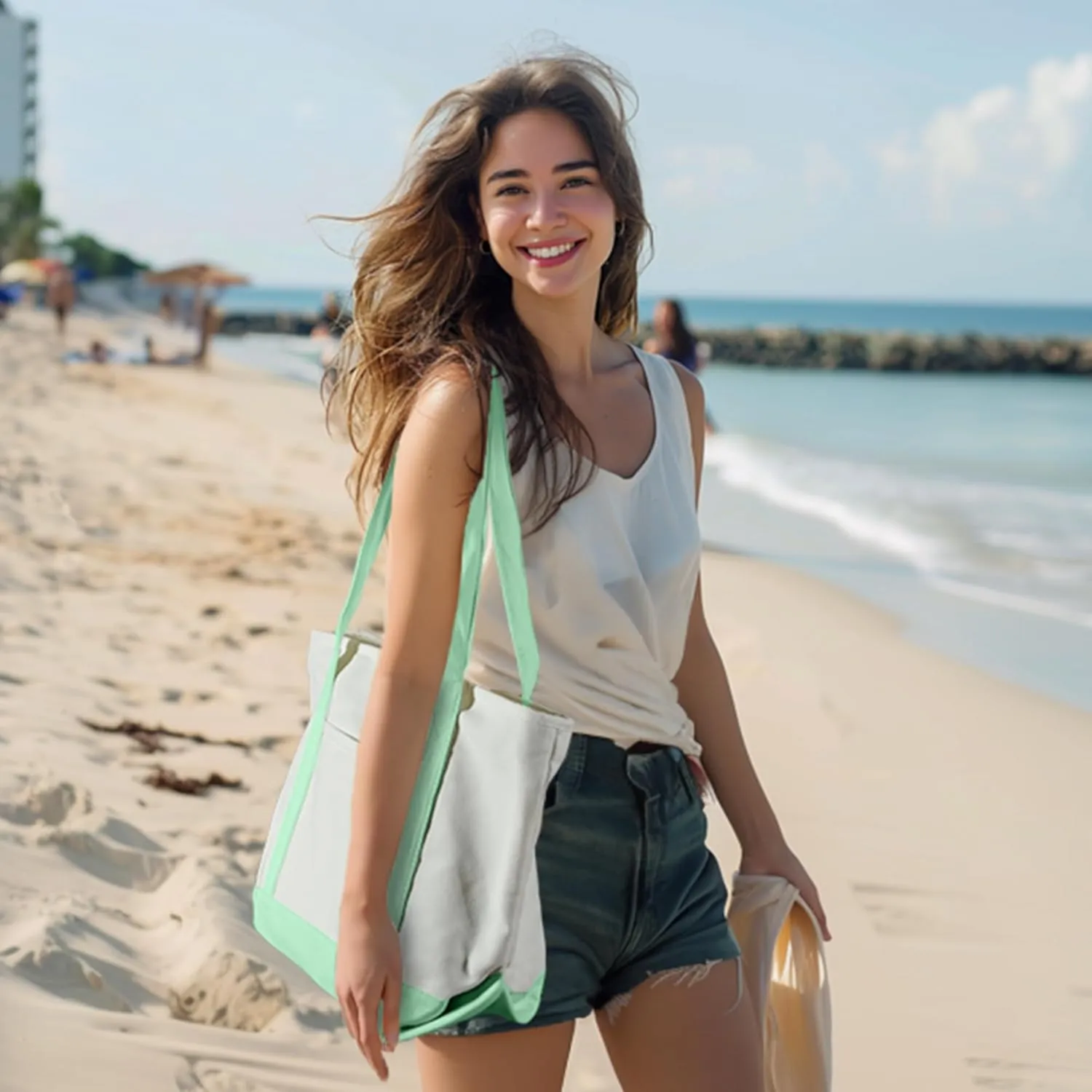 DALIX Daily Shoulder Tote Bag Premium Cotton in Mint Green