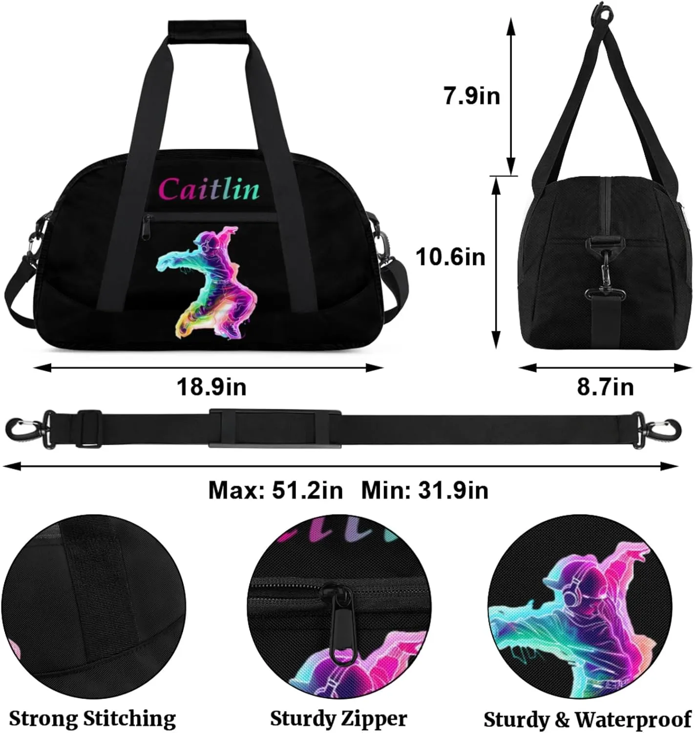 Dance Duffle-Bag for Teens Girls,Custom Hip-Hop-Bag for Dancer,Carry-on Lightweight for Travel-Duffle,Overnight,Workout Neon Dance Yellow