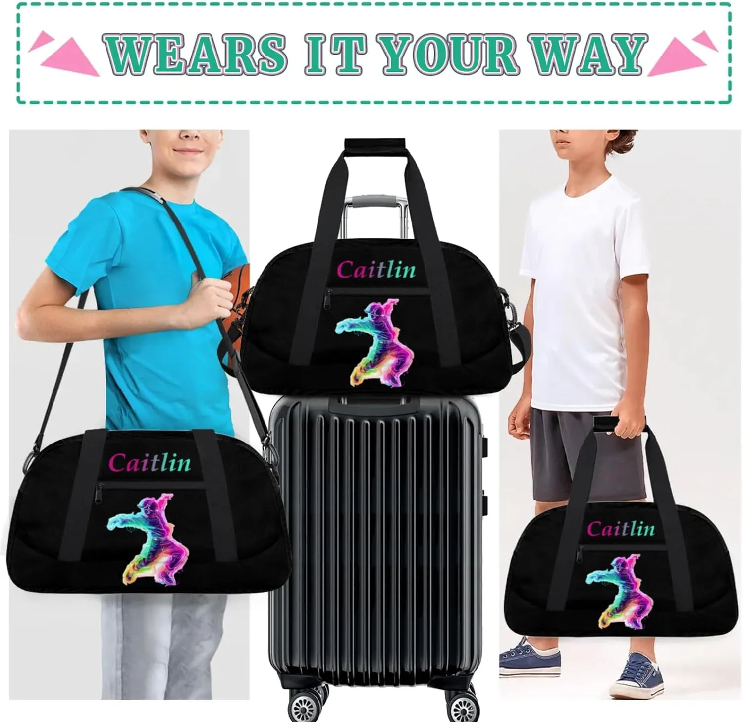 Dance Duffle-Bag for Teens Girls,Custom Hip-Hop-Bag for Dancer,Carry-on Lightweight for Travel-Duffle,Overnight,Workout Neon Dance Yellow