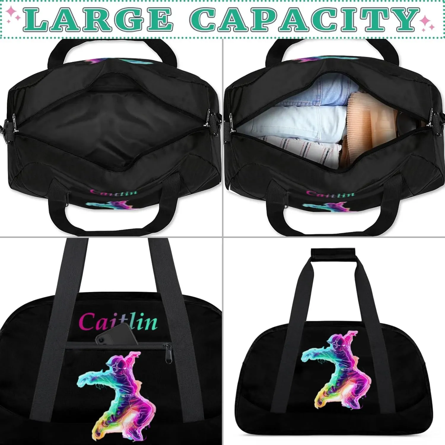 Dance Duffle-Bag for Teens Girls,Custom Hip-Hop-Bag for Dancer,Carry-on Lightweight for Travel-Duffle,Overnight,Workout Neon Dance Yellow
