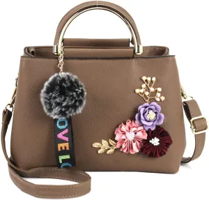 Dayfine Women Satchel Bag 3D Floral Purse Top Handle Bag PU Leather Shoulder Bag Small Handbag Spring Crossbody Bag